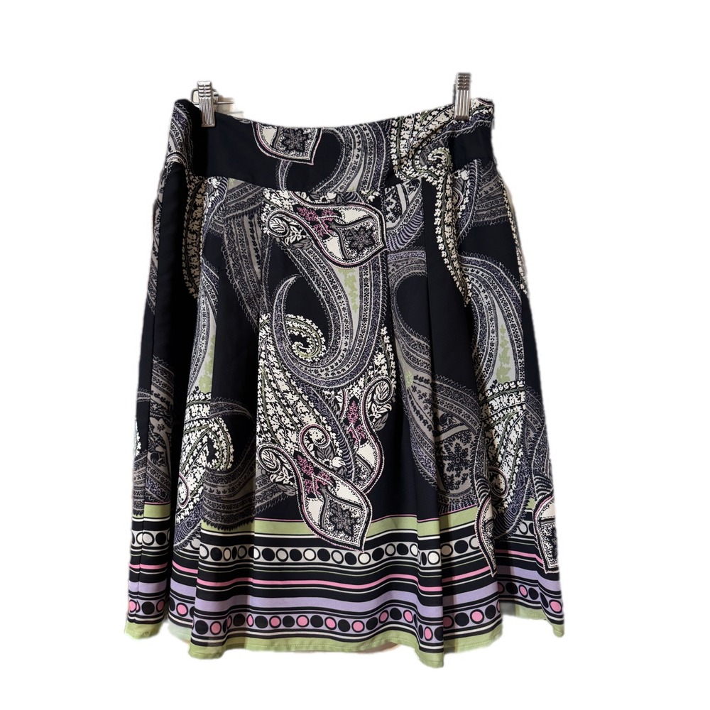 Emma James Paisley Skirt Women 10P‎ Black Pink Green Pleated A-Line Excellent